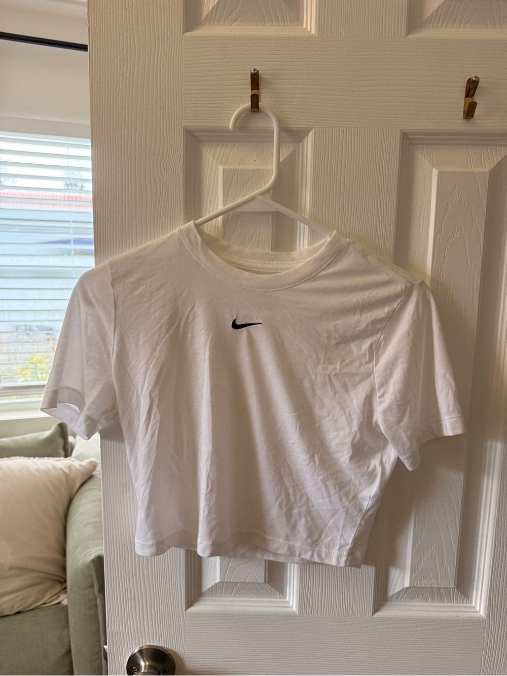 Nike White Cropped Tee with Black Swoosh